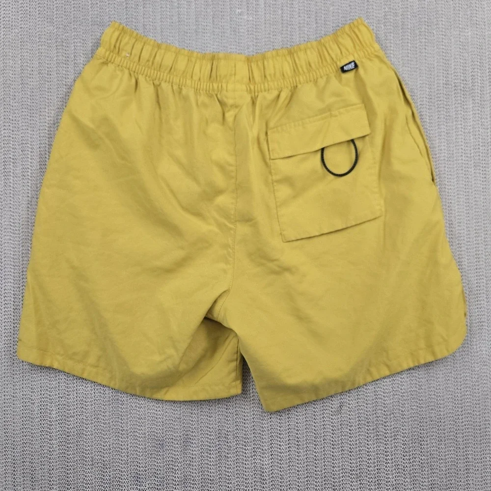Nike Shorts Mens Small Yellow Swim Trunks Drawstring Swoosh Logo Mesh Lined